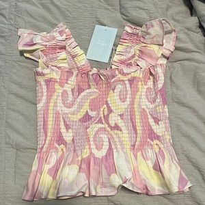 NWT HILL HOUSE Paz Linen Top - Candy Kaleidoscope